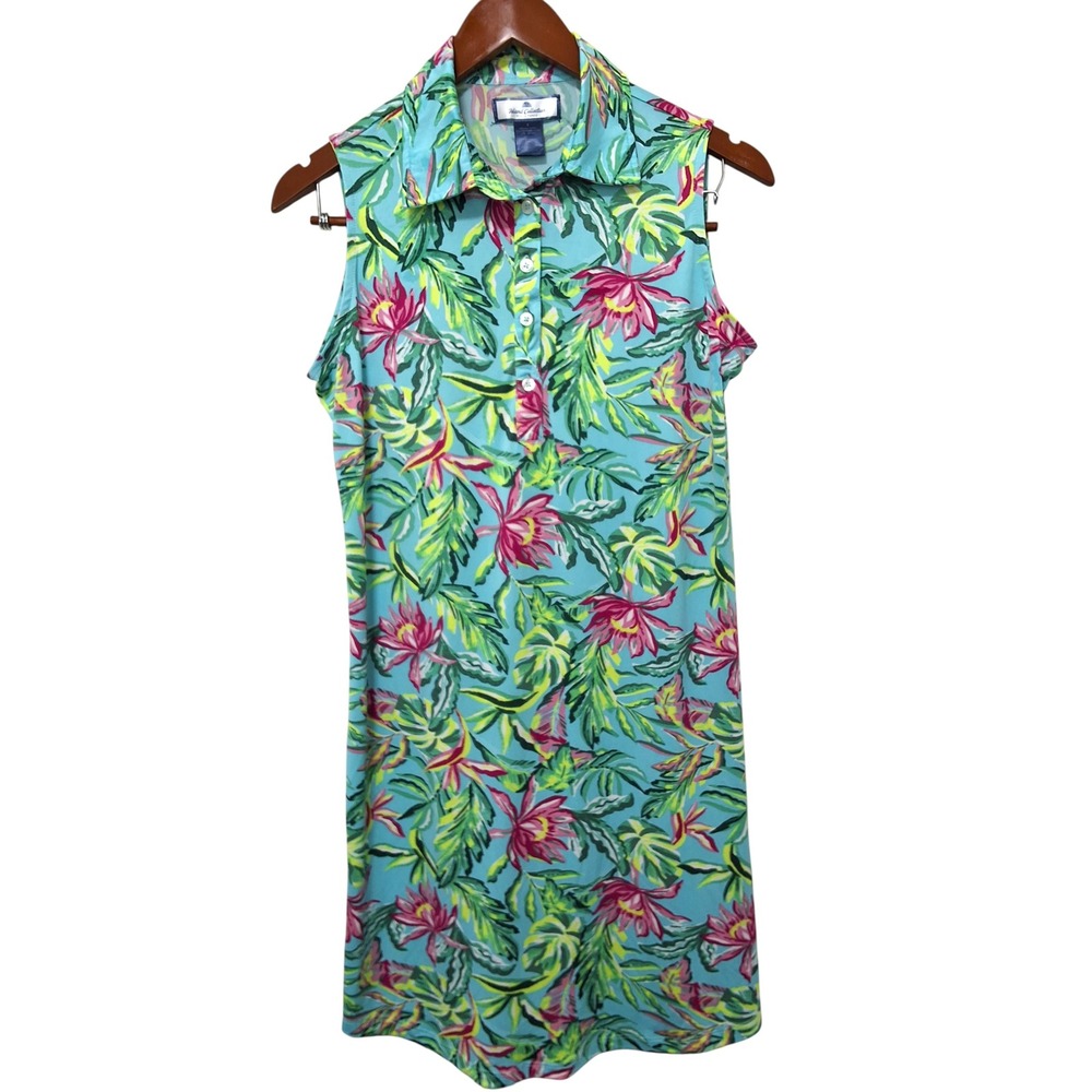 Island Collection‎ Stella Parker Tropical Floral Sleeveless Polo Dress Blue S